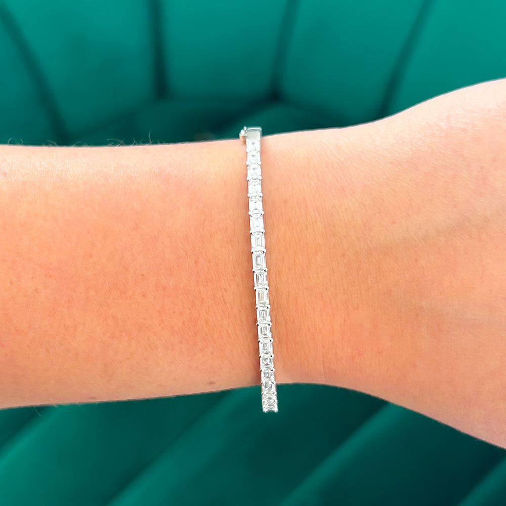 Natural Emerald Cut Diamond Bangle Bracelet