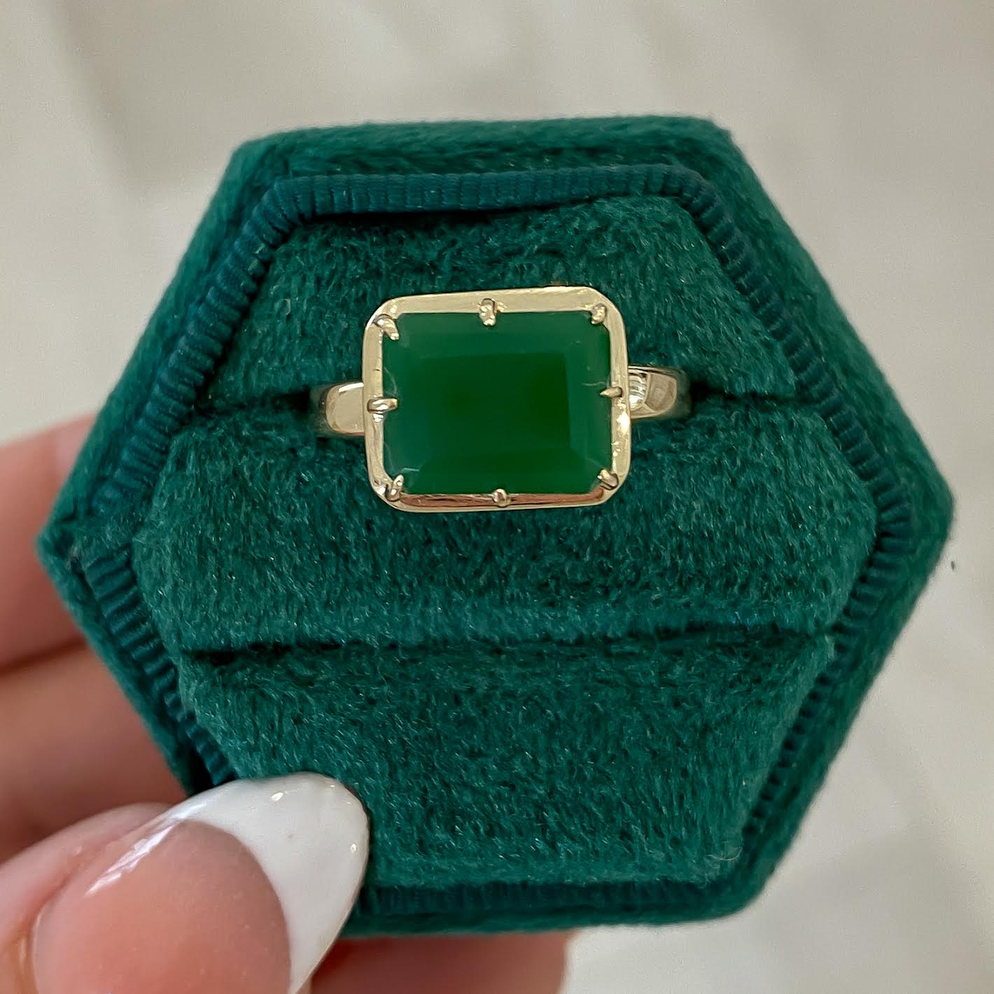 Emerald Cut Green Onyx Ring - Size 7