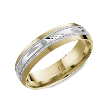 Men's Wedding Band with High Polish Center and Cuts, 6mm - Carter's Collective Fine Jewelry