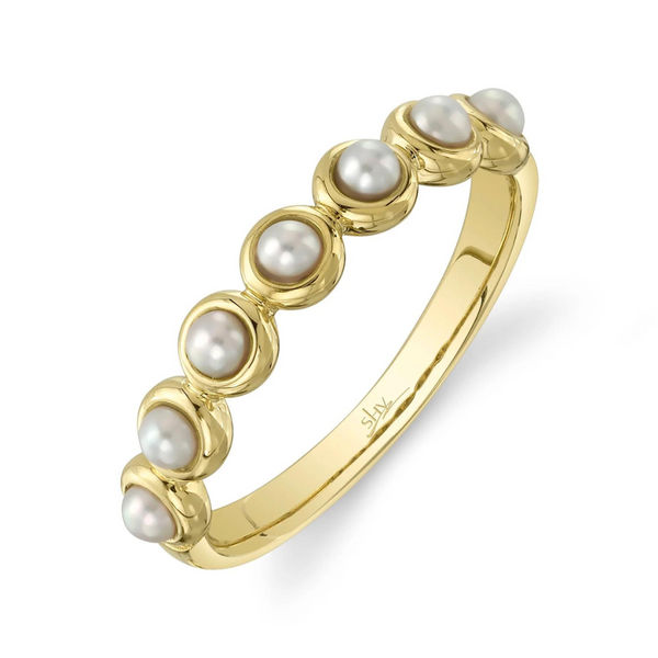 Bezel Freshwater Pearl Stackable Band