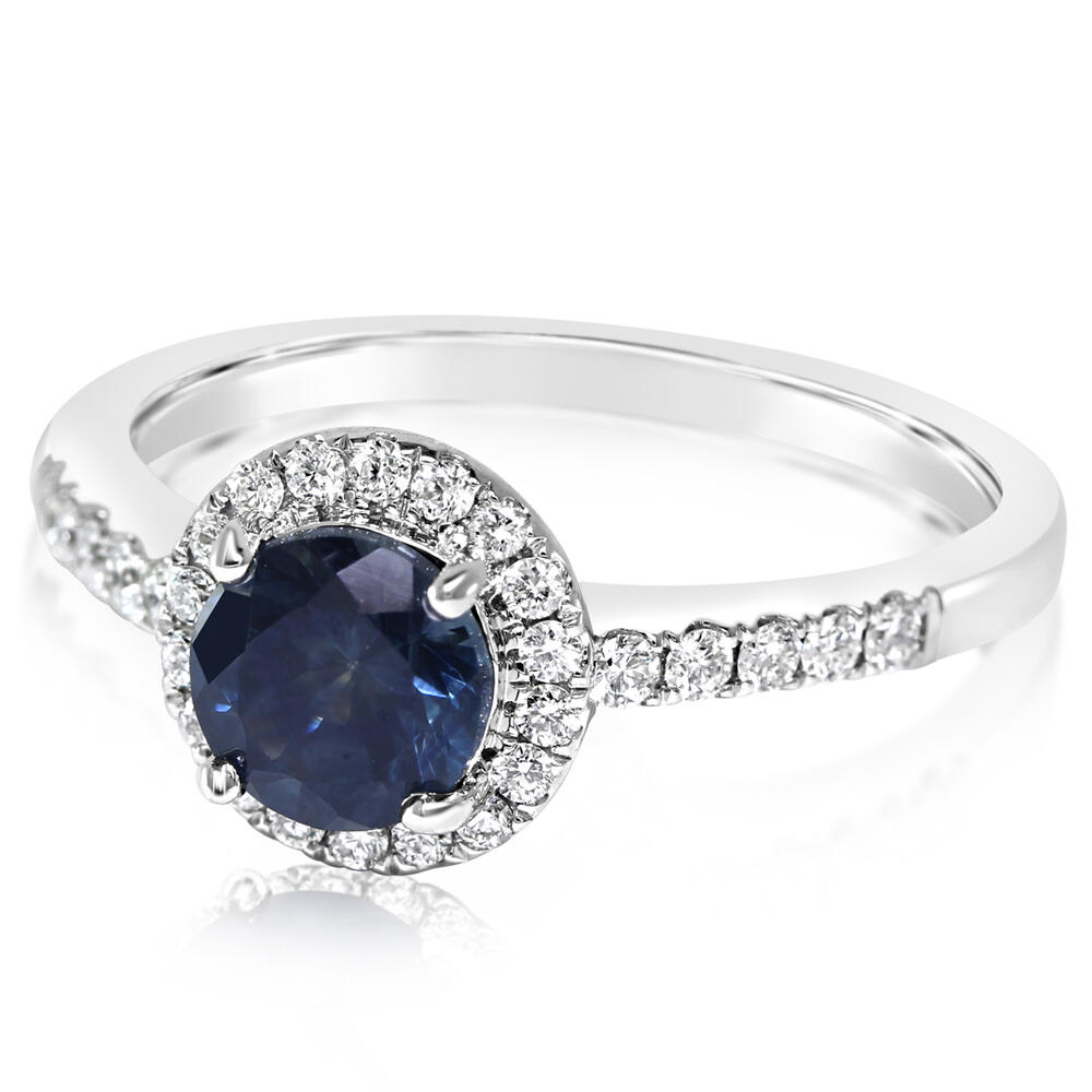 14K White Gold Sapphire Fashion Ring with Diamond Accents