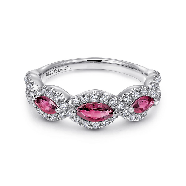 Marquise Ruby East to West Band with Twisted Diamond Halo