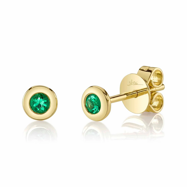 Bezel Set Emerald Gemstone Earring Stud Earrings