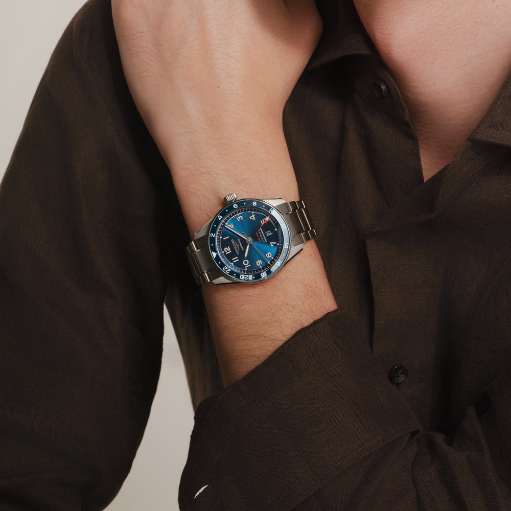 Longines "Spirit Zulu Time" Watch - Stainless Steel with Blue Ceramic Bezel & Sunray Blue Dial, 42mm - Carter's Collective Fine Jewelry