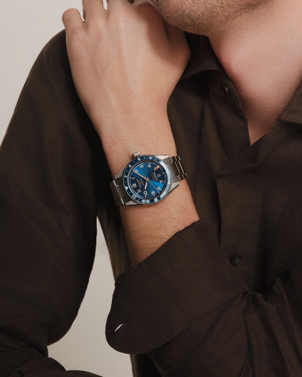 Longines "Spirit Zulu Time" Watch - Stainless Steel with Blue Ceramic Bezel & Sunray Blue Dial, 42mm - Carter's Collective Fine Jewelry
