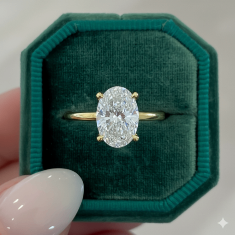 Azalea Lab Grown Oval Diamond Hidden Halo Solitaire Engagement Ring