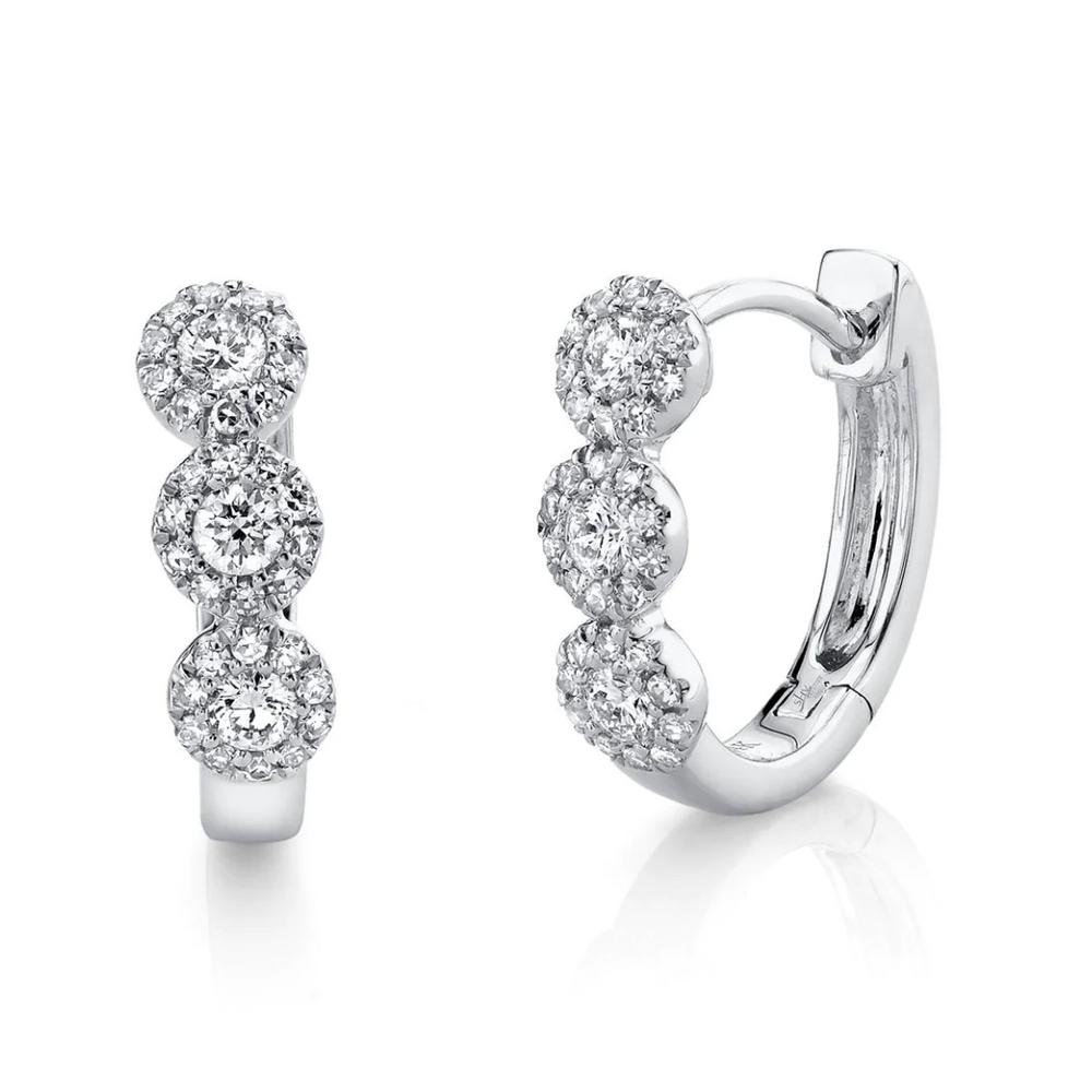 Round Diamond Halo Huggie Earrings (Pair)