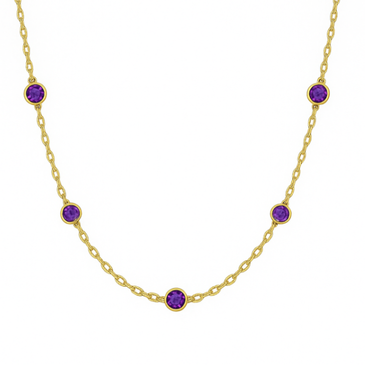 Amethyst Station Necklace on Textured Cable Chain - Carter's Collective Fine Jewelry