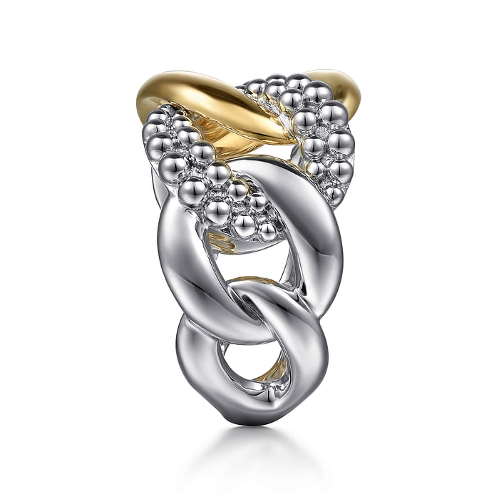 Sterling Silver and 14 Karat Yellow Gold Beaded Bujukan Chain Link Tow-Tone Ring - Last Chance - Carter's Collective Fine Jewelry