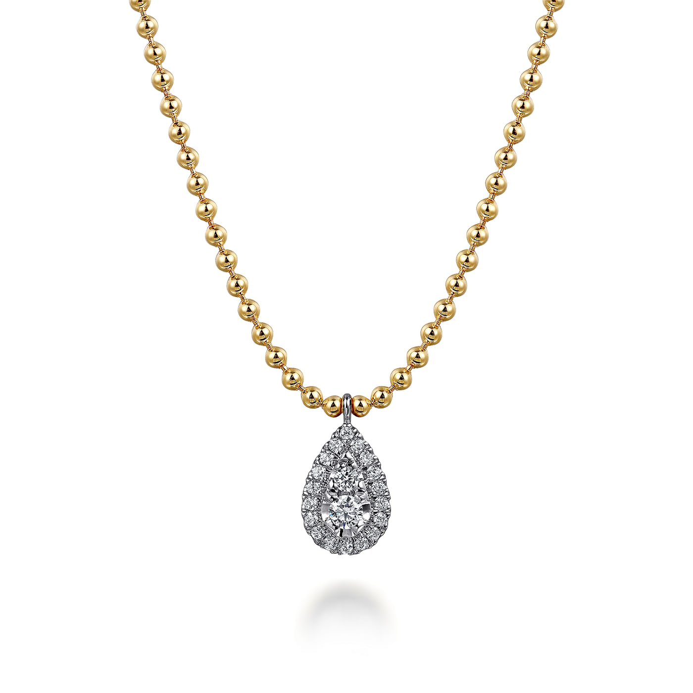 14k White & Yellow Gold - 0.24cttw - Dia and Sapphire Teardrop Pendant Necklace w/ Cable Chain - 18"