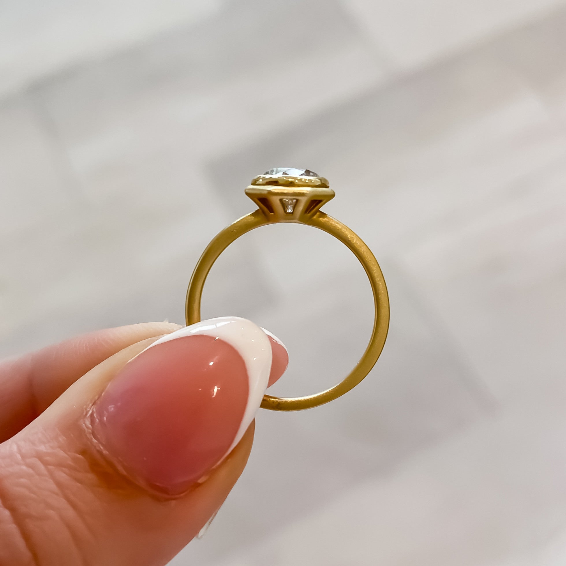 Round Bezel Illusion Solitaire Engagement Ring Setting (Does Not Include Center Stone)