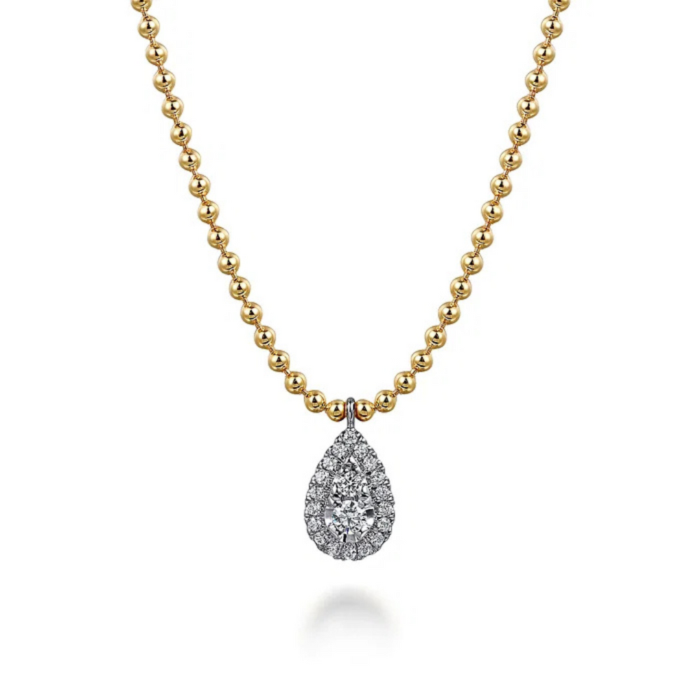 Diamond Teardrop Pendant with Beaded Chain Necklace