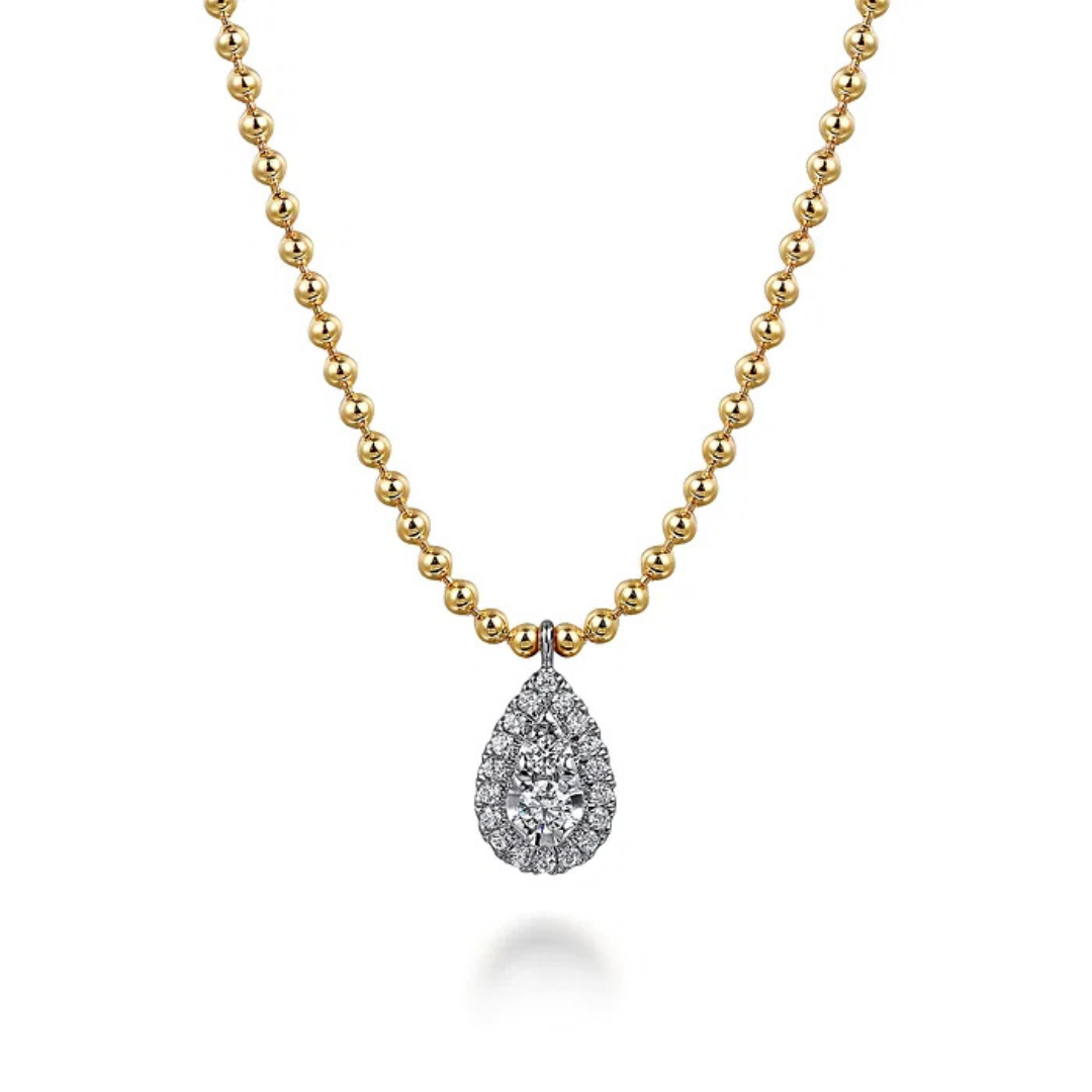 Diamond Teardrop Pendant with Beaded Chain Necklace