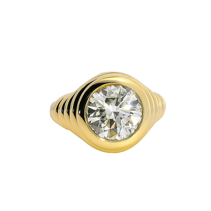 Lab Grown Round Brilliant Diamond Fluted Signet Ring, 2.81 CTTW - Carter's Collective Fine Jewelry