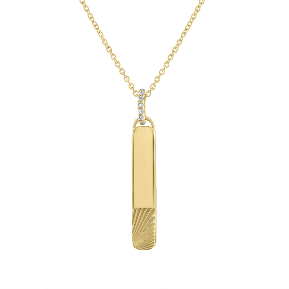 Fluted Engravable Bar Charm with Diamond Bail - Carter's Collective Fine Jewelry