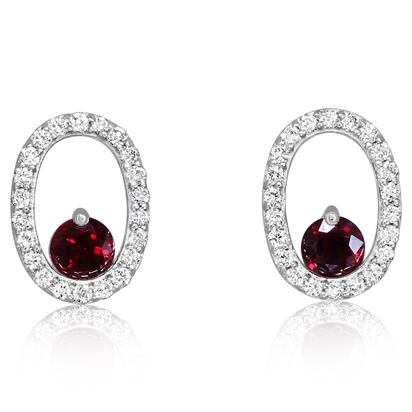 14K White Gold Madagascar Ruby Earrings with Diamond Accents