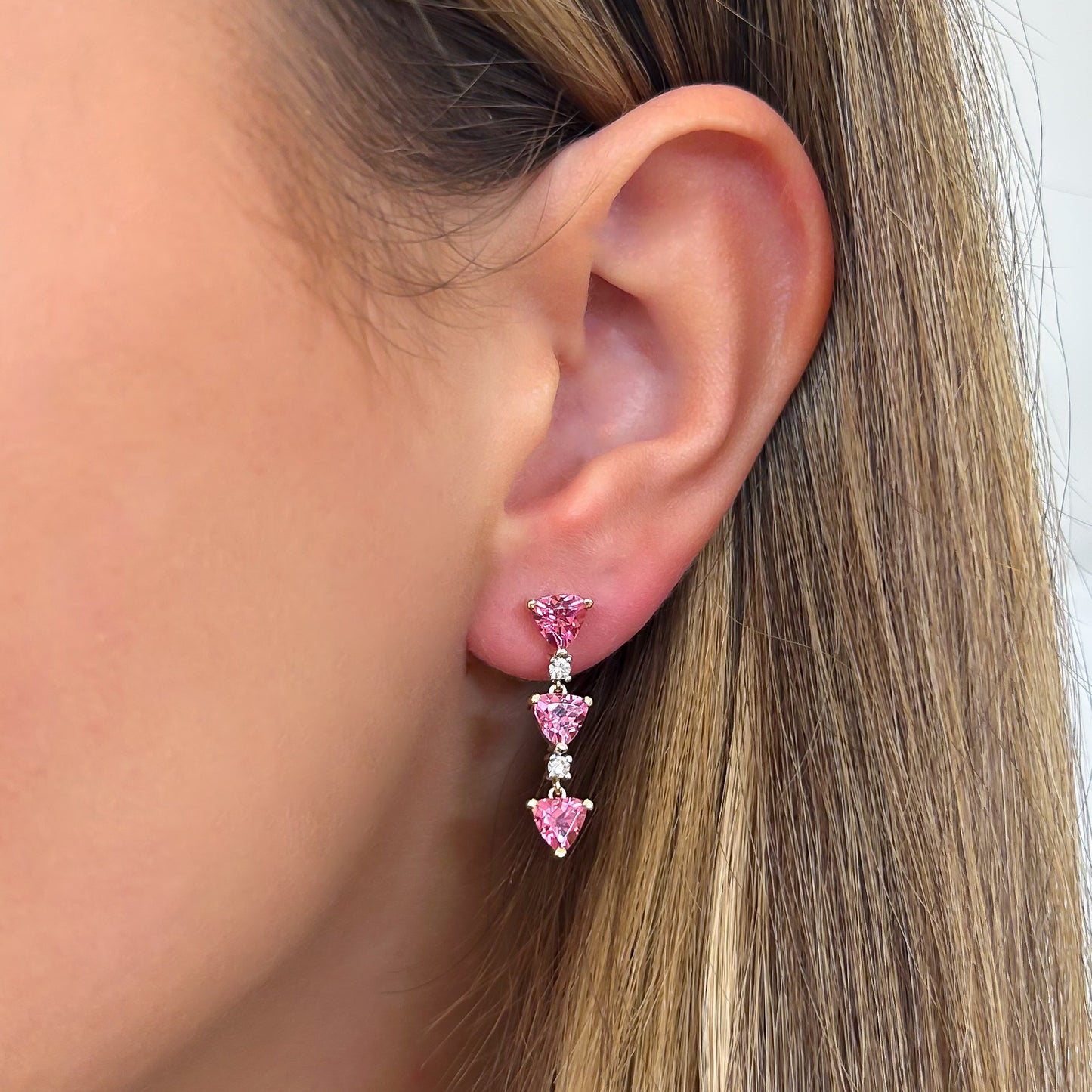 Pink Tourmaline and Diamond Dangle Earrings