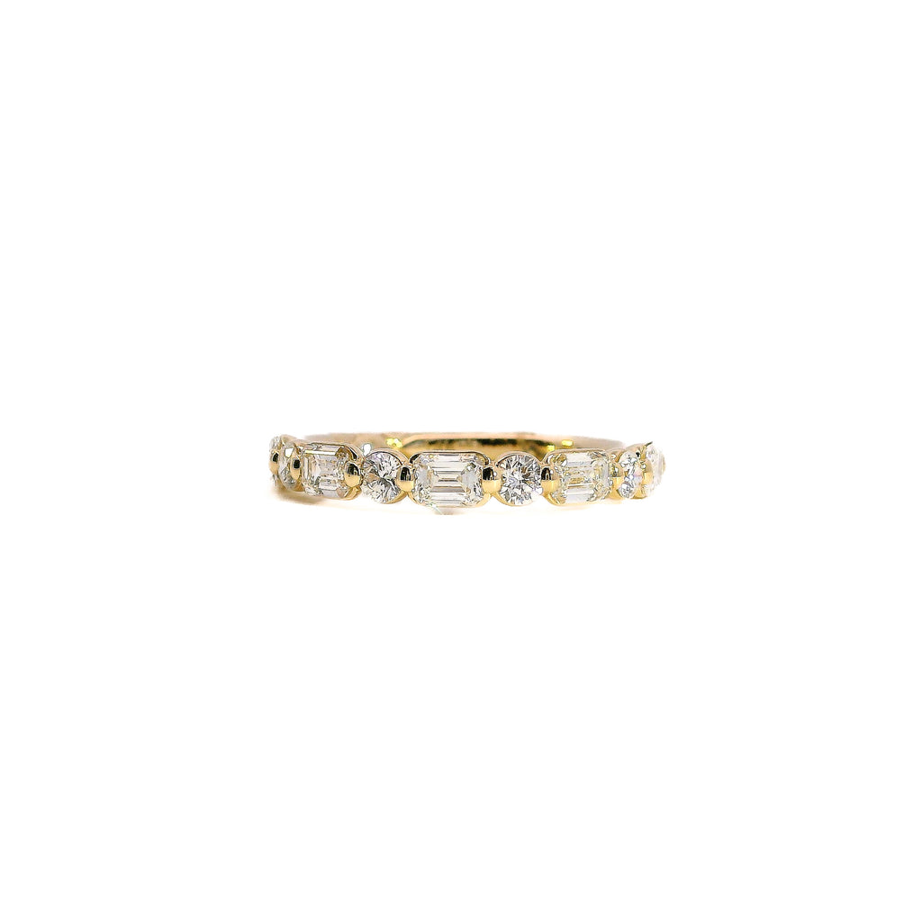 Alternating Emerald and Round Diamond Shared Prong Wedding Band, 1.01 CTTW
