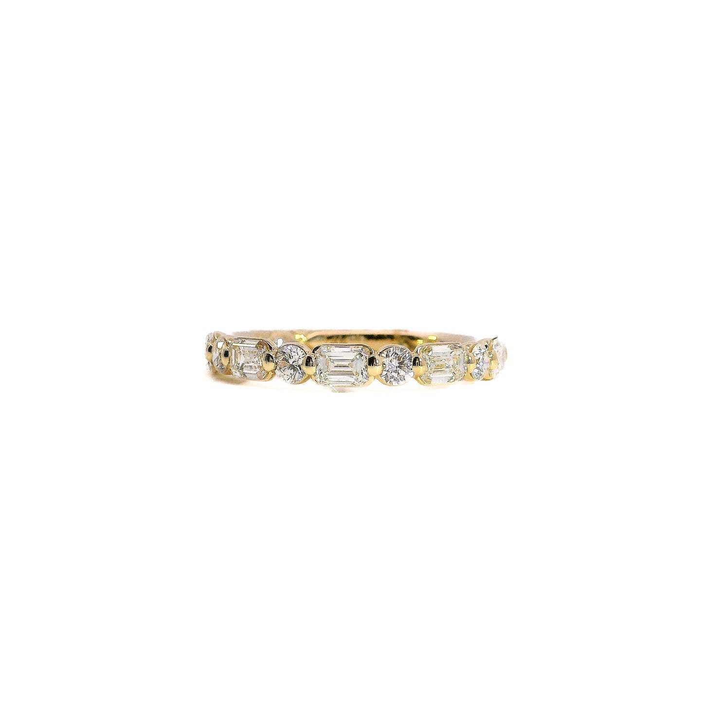 Alternating Emerald and Round Diamond Shared Prong Wedding Band, 1.01 CTTW