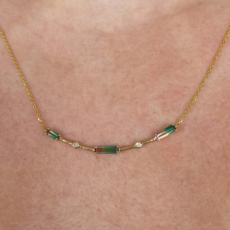 Watermelon Tourmaline Bar Necklace