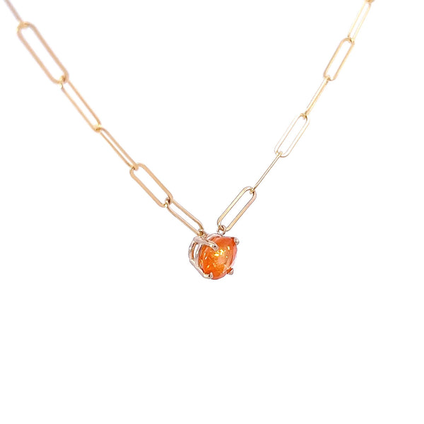 Round Mandarin Garnet Payton Drop Necklace on Aphrodite Chain