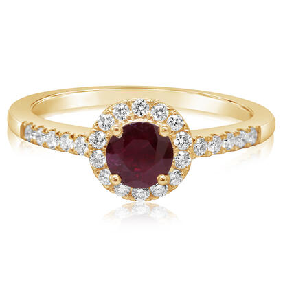 14K Yellow Gold Ruby Fashion Ring with Diamond Accents