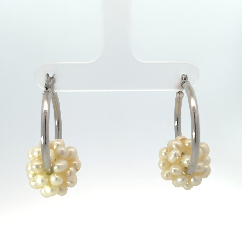 Previously Loved Tube Hoop Earrings with Pearl Cluster Charm (Sold As Is)