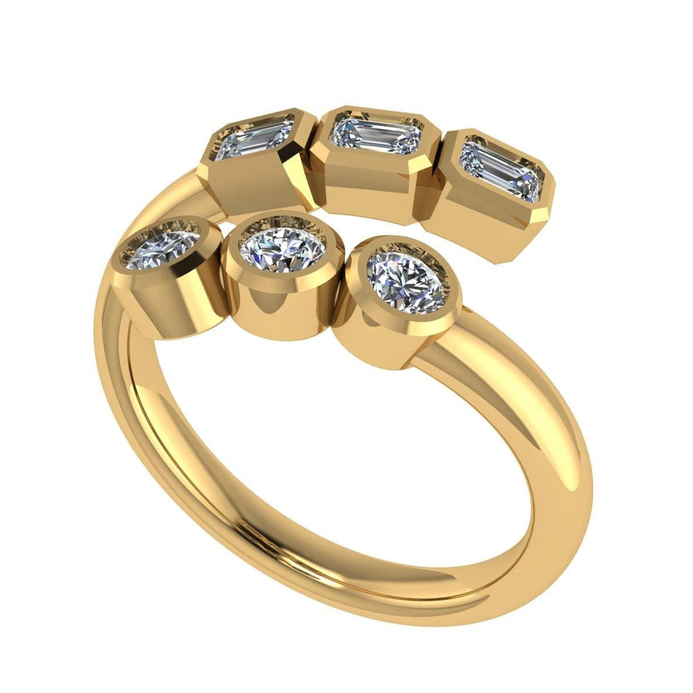 Emerald and Round Diamond Bezel Bypass Ring, 0.62 CTTW - Carter's Collective Fine Jewelry