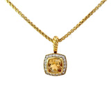 Previously Loved Cushion Cut Citrine Diamond and Rope Texture Halo Pendant