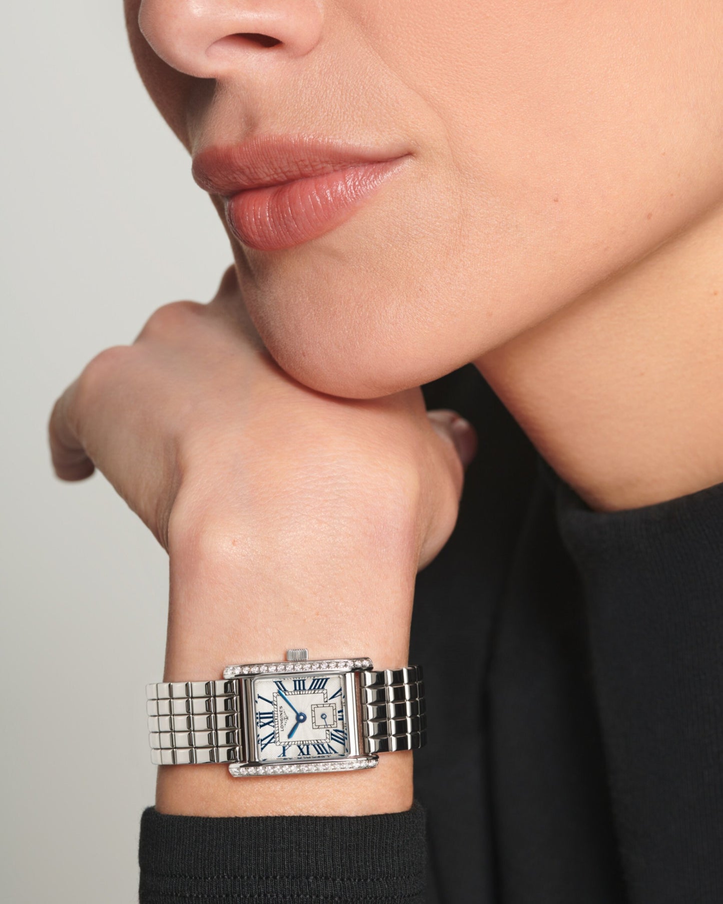 Longines "Mini Dolcevita" Watch with Silver "flinqué" Dial - 29mm, 0.46 CTTW - Carter's Collective Fine Jewelry