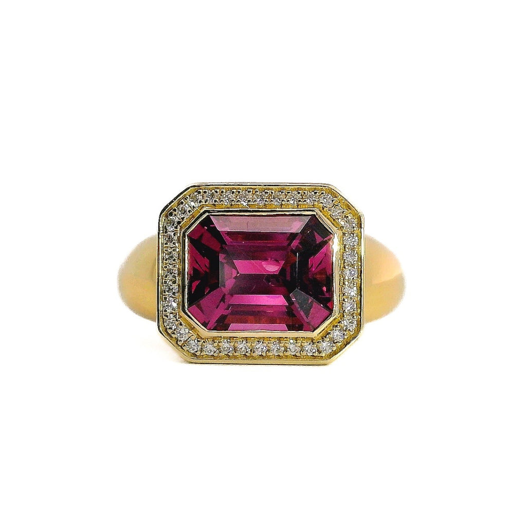 Emerald-Cut Pink Garnet Ring with Natural Diamond Accents, 5.14 CTTW - Carter's Collective Fine Jewelry