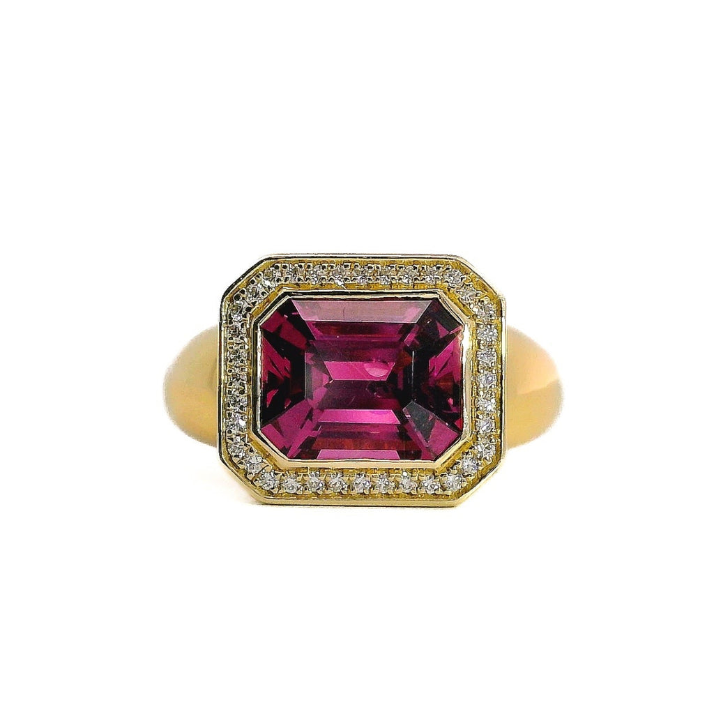 Emerald-Cut Pink Garnet Ring with Natural Diamond Accents, 5.14 CTTW - Carter's Collective Fine Jewelry