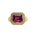 Emerald-Cut Pink Garnet Ring with Natural Diamond Accents, 5.14 CTTW - Carter's Collective Fine Jewelry