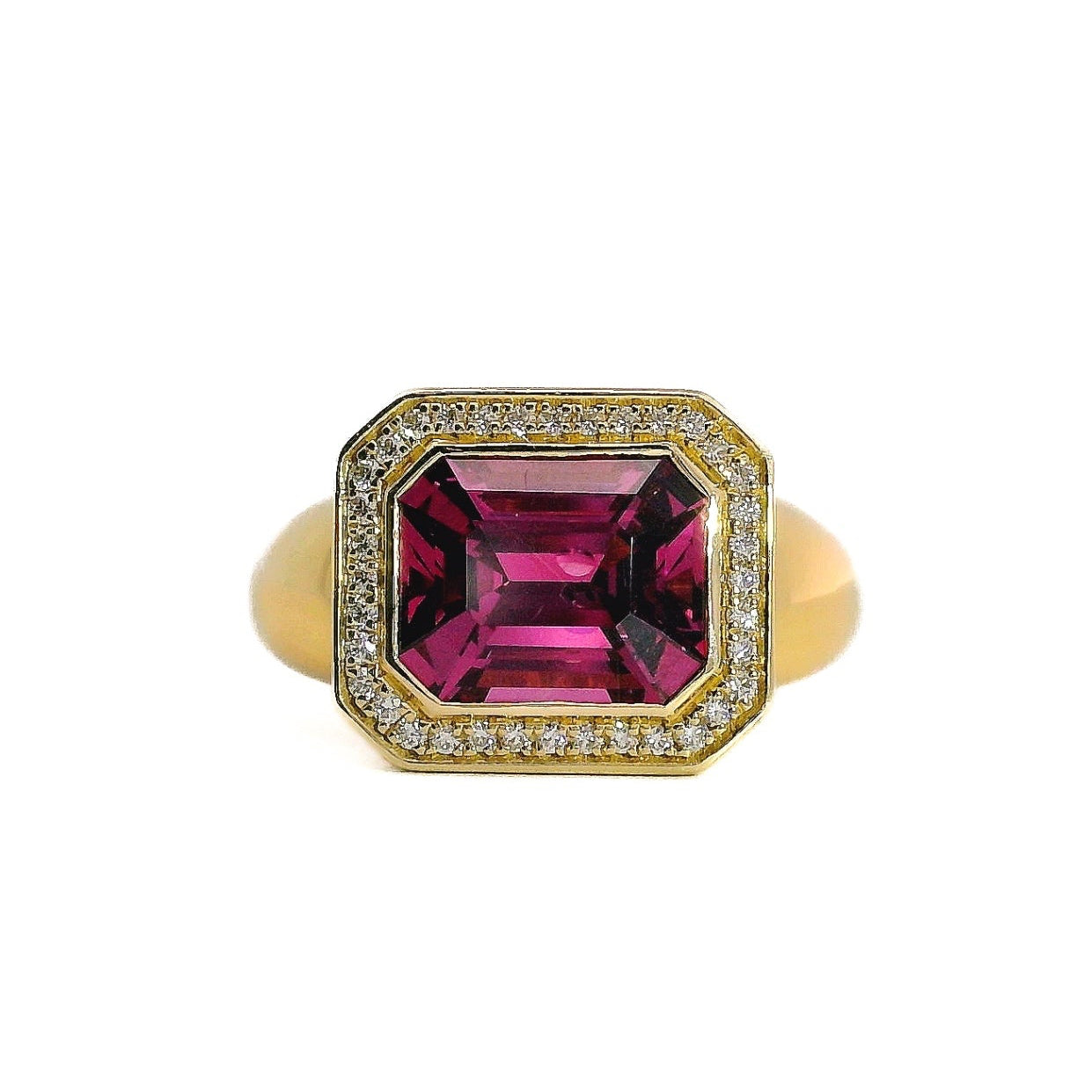 Emerald-Cut Pink Garnet Ring with Natural Diamond Accents, 5.14 CTTW - Carter's Collective Fine Jewelry
