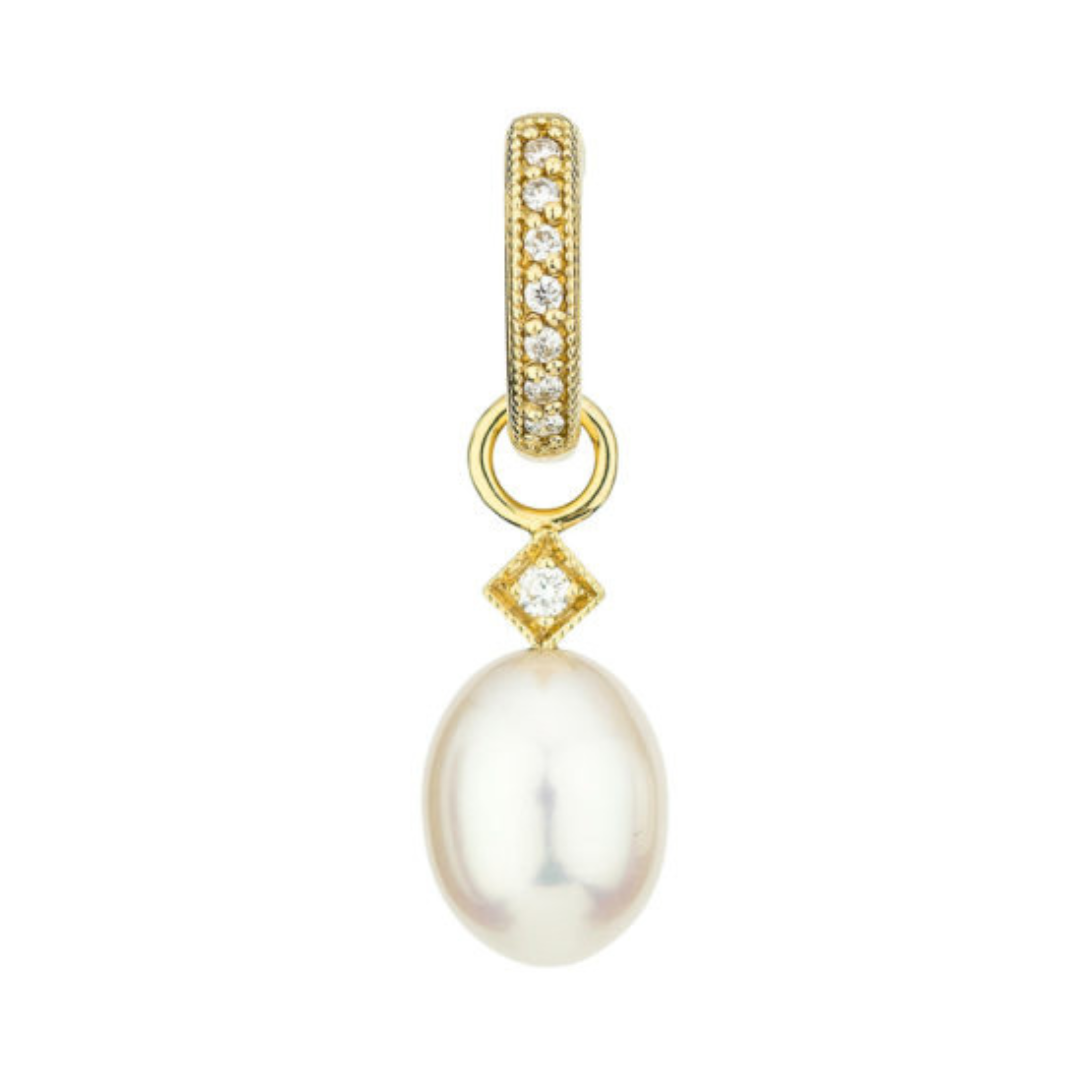 Diamond Accent Briolette Pearl Charm (Single Charm)