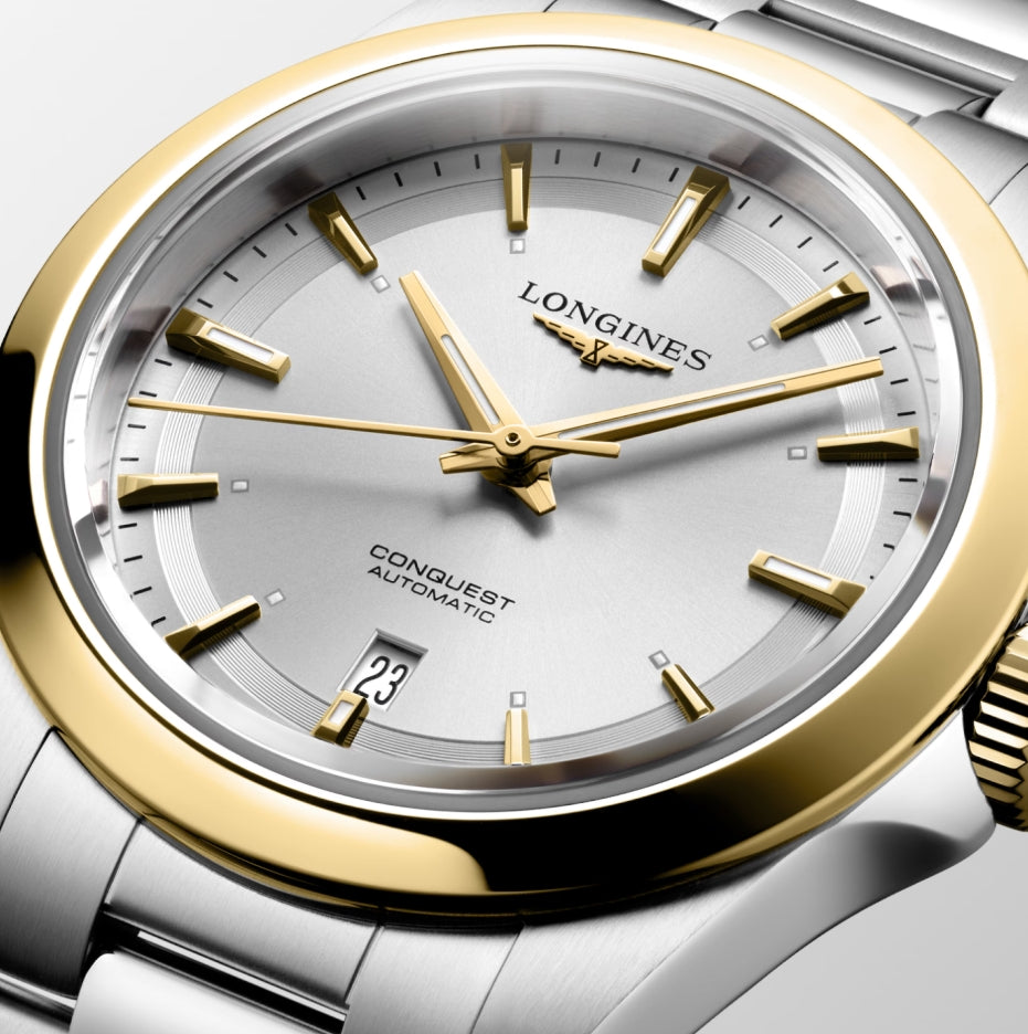 Longines "Conquest" Watch with Sunray Silver Dial, 30mm