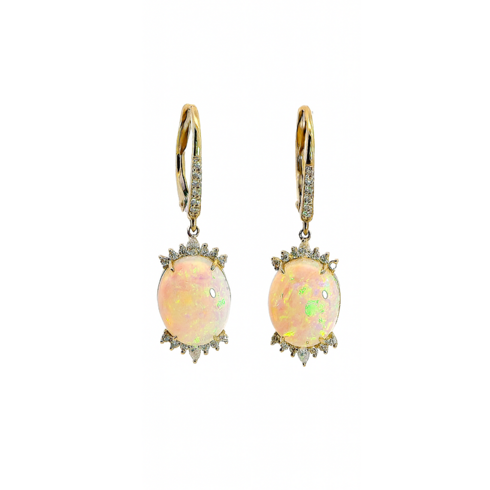 Australian Opal Earrings with Natural Diamond Accents, 4.52 CTTW - Carter's Collective Fine Jewelry