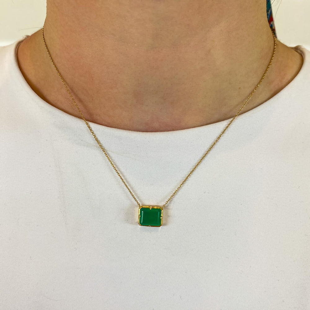 Green Onyx Baguette Necklace - 17"