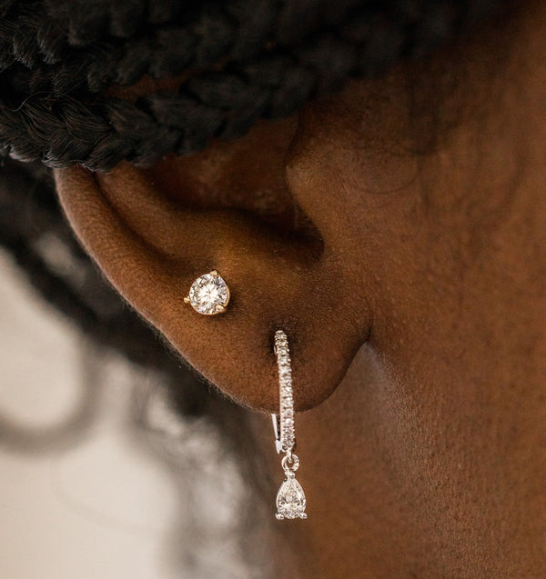 Pear Diamond Charm Huggie Hoop Earrings