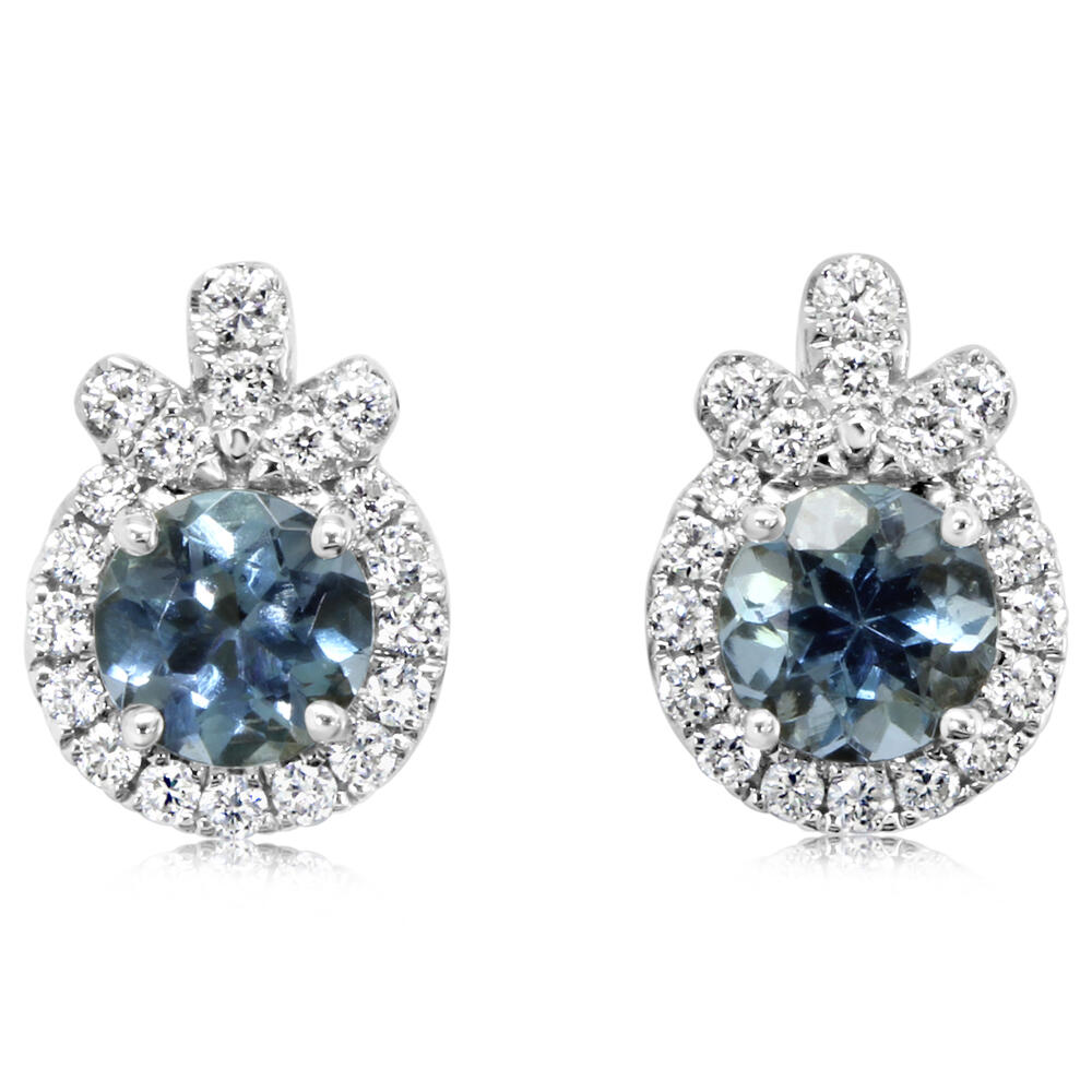 14K White Gold Aquamarine Earrings with Diamond Accents