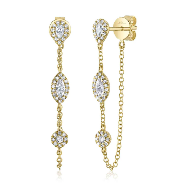 Pear and Marquise Diamond Halo Dangle Chain Earrings