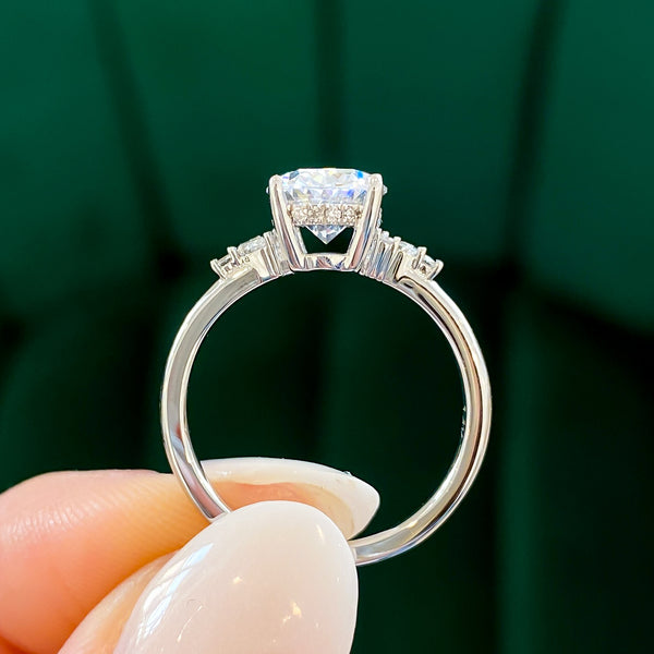 Petite Pear and Round Diamond Accent Stone Oval Eng Ring Setting (Does Not Include Center Stone)