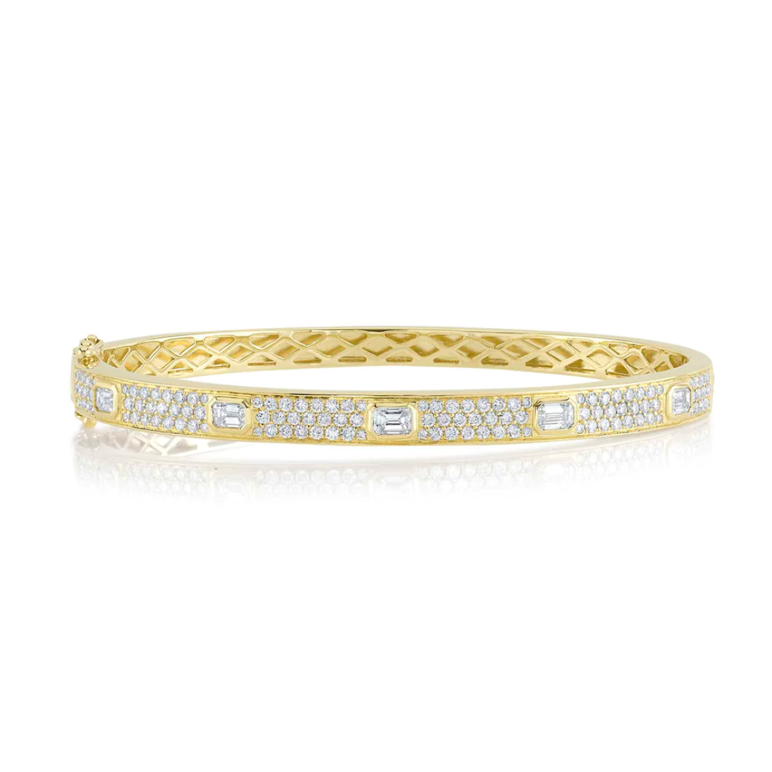 Bezel Set Emerald Pave Diamond Bangle Bracelet