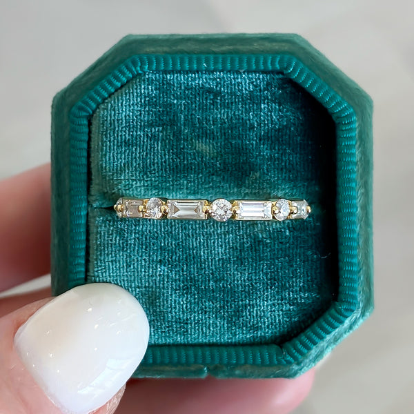 Alternating Baguette & Round Diamond Stackable Wedding Band