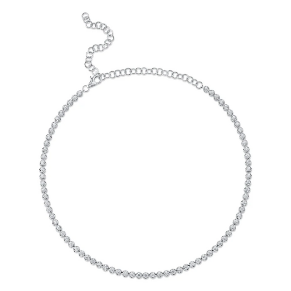 14K White Gold Crown Set Diamond Tennis Necklace, 2.00 cttw