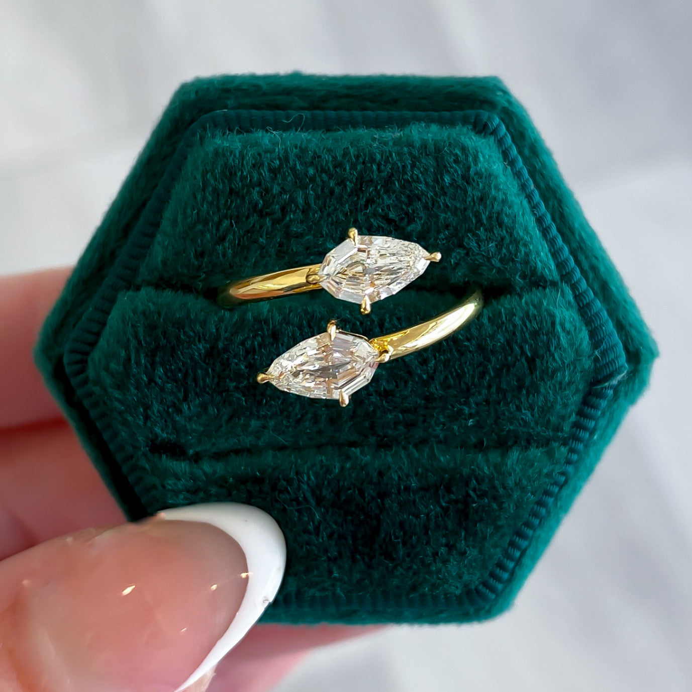 Two Stone Natural Step Cut Pear Shape Diamond Bypass Ring, 1.07 CTTW - Carter's Collective Fine Jewelry