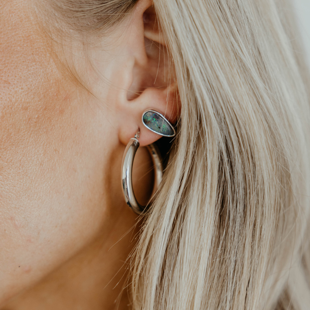 Sterling Silver Plain Round Puff Hoop Earrings, 4x40mm