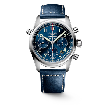 Longines "Spirit Chronograph" Watch with Sunray Blue Dial & Blue Leather Strap - Carter's Collective Fine Jewelry