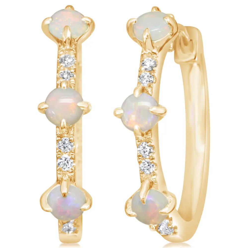 Australian Opal and Diamond Hoop Earrings, 0.52 CTTW - Carter's Collective Fine Jewelry