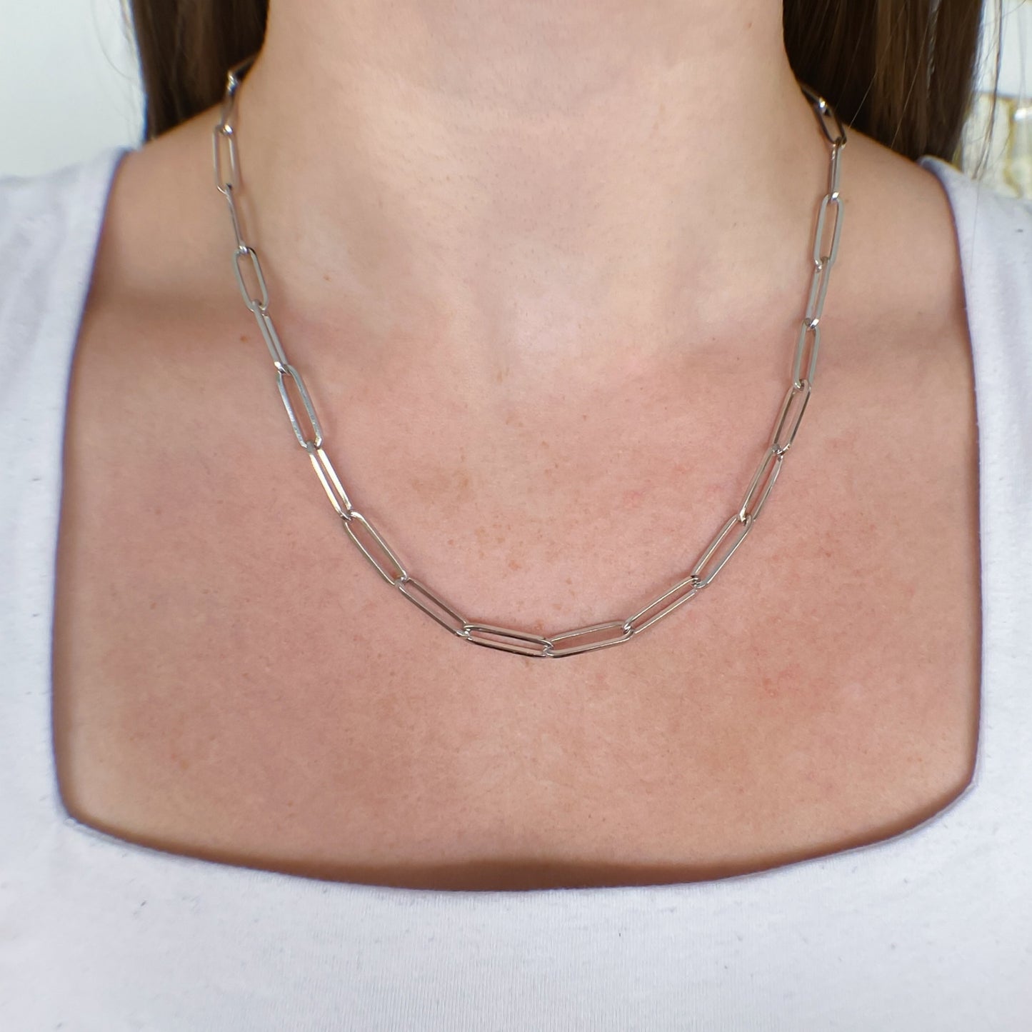 Large Sterling Silver Paper Clip Chain, 18 Inches